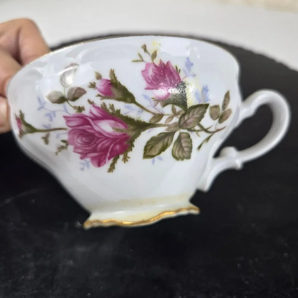 Royal Rose Fine China Teacup and Saucer Pink Rose Pattern Vintage Made in Japan